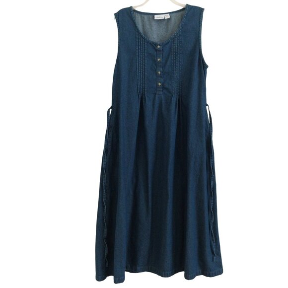 The Vermont Country Store Denim Jumper Maxi Dress Size Large Dark Blue Wash - Picture 1 of 6